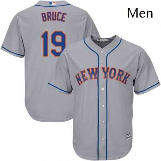 Mens Majestic New York Mets 19 Jay Bruce Replica Grey Road Cool Base MLB Jersey